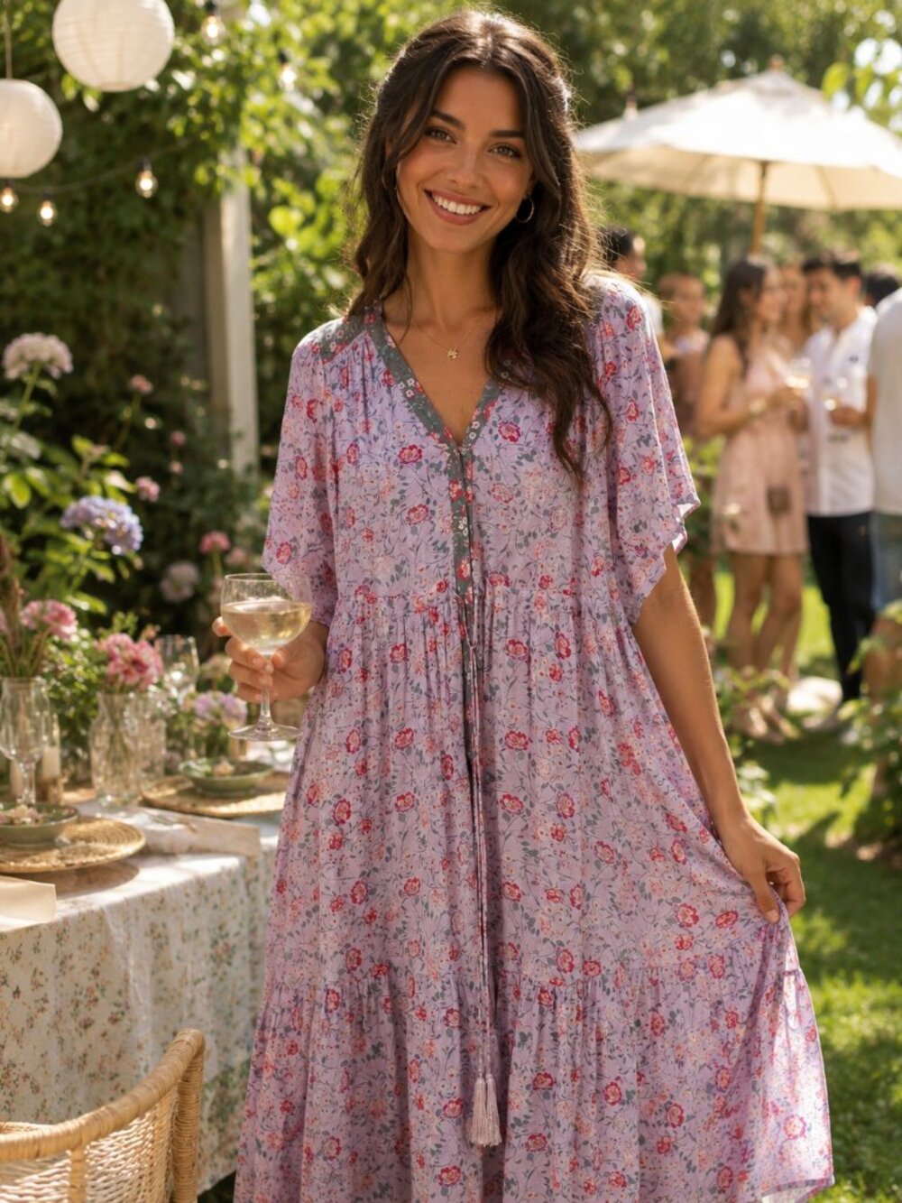 Romantic Johnny Was / Jade Bohemian Style Floral Midi Dress